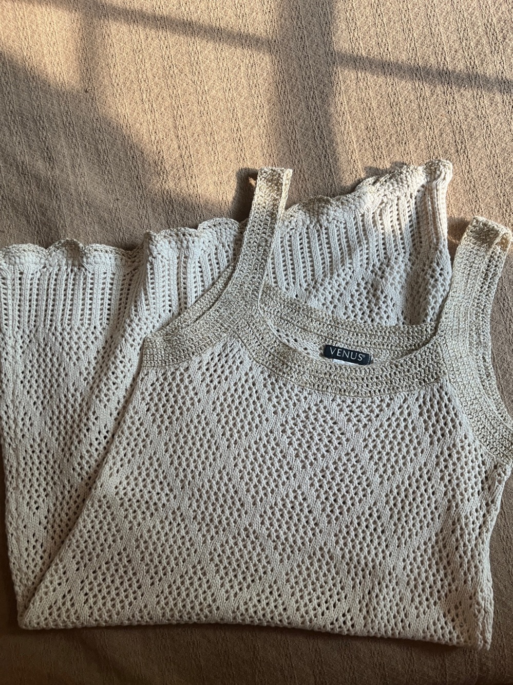 VENUS Cream Crochet Knit Tank Sweater Dress